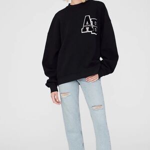 Anine Bing M Oversize Black Letterman Logo Sweatshirt
